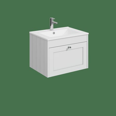 Balterley Butterton 600mm Wall Hung 1 Drawer Unit with Minimalist Basin 1 Tap Hole - Satin White