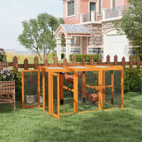 Poulailler pour 1 à 3 poules, structure en bois et grillage d'acier, extensible, perchoirs en bois, orange (1/5)