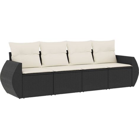 Maison Exclusive - Set Divani da Giardino 4 pz con Cuscini Nero in Polyrattan (1/3)