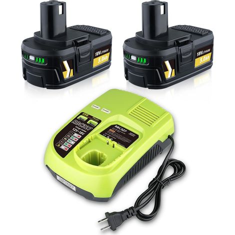 2X5000mAh 18 V Batteries Lithium P108 et Chargeur P117 Combinaison de Remplacement Compatible avec Ryobi 18 V One+ Plus P108 P102 P107 P189 P190 P197 PCL525B PCL515B Cordless Power (1/5)