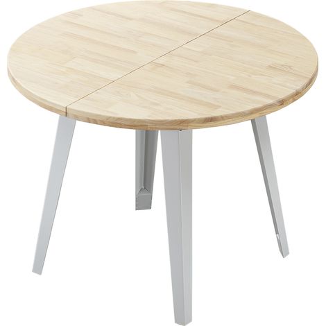 Table à manger ronde extensible coloris chêne nordique, pieds en métal Blanc - Longueur 100 - 140 - 180 x largeur 100 x Hauteur 76cm (1/5)
