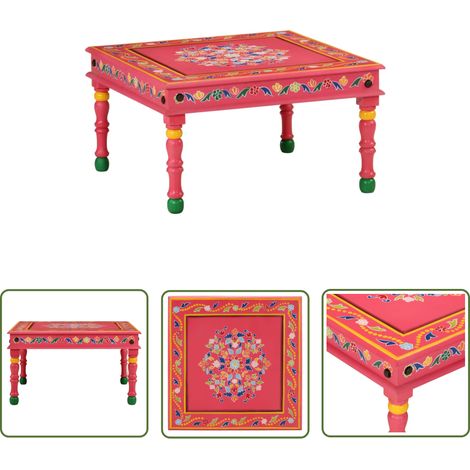 The Living Store Table basse rose bois de manguier massif peint à la main - Table Basse - Table D'appoint - Mobilier Salon - Design Artisanal - Bois De Manguier (1/5)