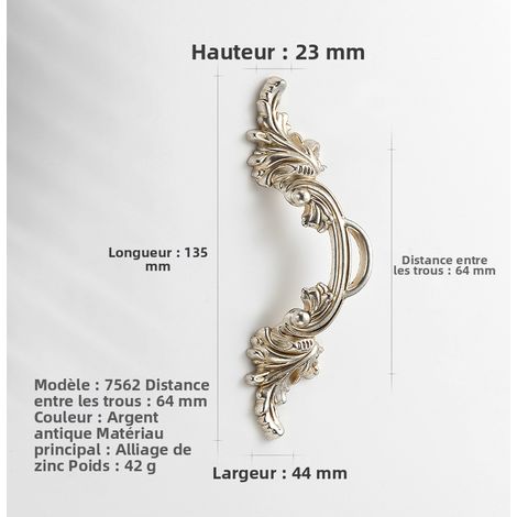 Retro-Schranktürgriff aus Zinklegierung, Hängering mit gravierten Mustern, europäischer antiker Stil, gold/silber, Lochabstand 64 mm, 10er-Pack-lsw