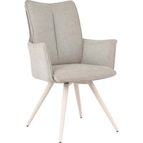 Chaise pivotante 180° en tissu beige avec pieds métal blanc - SABRINA (1/5)