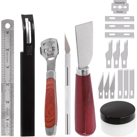 22-teiliges Lederschäler-Set aus Metall, inklusive Lederschneidemesser, Lineal und Schnitzmesser (1/5)