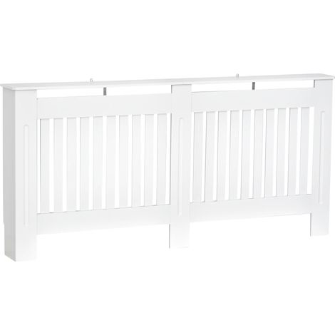 Cubierta para radiador, material MDF, dimensiones 172 cm x 19 cm x 81 cm, diseño de listones, características de seguridad infantil, función de estante. (1/5)