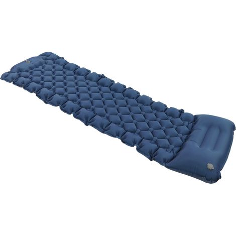 Matelas de couchage gonflable avec oreiller, idéal pour la pause déjeuner au bureau. Léger et portable, il convient aussi bien au camping, aux tentes de voiture qu'aux siestes. Bleu marine. (1/5)