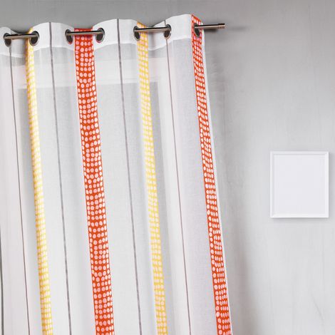 Voilage à rayures verticales à pois Orange corail 140x260 cm