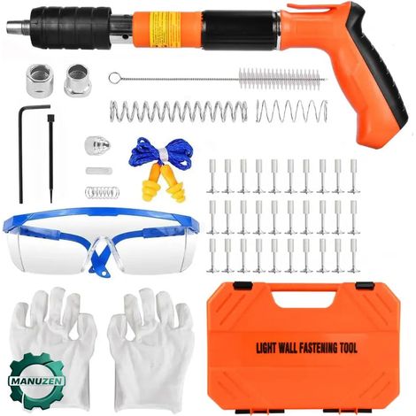 Manuzen - Pistolet à Clous Manuel en Acier Silencieux Double Pour Béton Kit 220