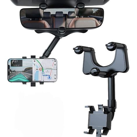 Supporto per telefono da auto per specchietto retrovisore, supporto retrattile girevole a 360°, adatto a tutti gli smartphone (1/5)