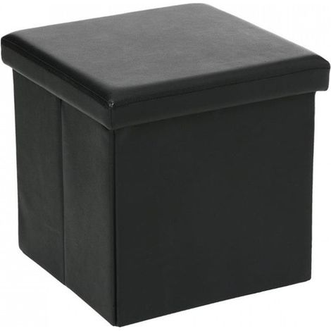 Atmosphera – Pouf pliant noir avec coffre de rangement – Dimensions 38x37,5x38 cm – Matériau MDF avec revêtement PVC – Design moderne pour salon et chambre (1/4)