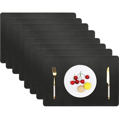 Vinjiasin - Lot de 8 sets de table en similicuir noir pour l'intérieur et l'extérieur, résistants à la chaleur, imperméables, faciles à nettoyer, réversibles et durables pour la décoration de la cuisi (1/5)