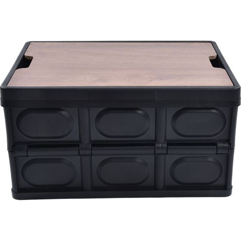 Caisse empilable pliante 55L avec couvercle, bac de rangement en plastique, boîte pliable organisateur, container de stockage solide (1/5)