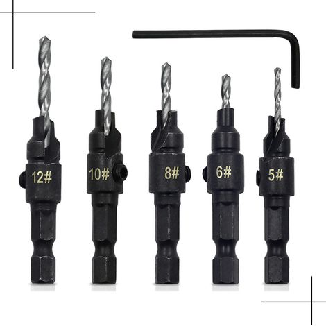 Foret A Chanfreiner - Acier 47 - Pour Bois Dur Et Contreplaqué - Compatible Mandrin Standard - Lot De 5 Pièces (1/5)