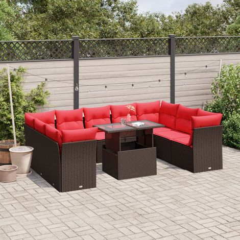 10-teiliges Gartensofa-Set mit Kissen, braun, Polyrattan (1/5)