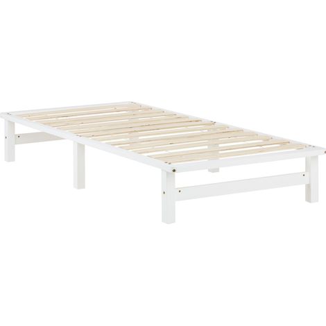Letto pallet con rete a doghe 90x200 cm in legno massello bianco LIT06241