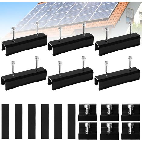Kit de support de panneau solaire de 12 cm et accessoires - Noir anodisé - 30-35 mm - Support de panneau solaire plat - Fixation solaire réglable - Toit plat trapézoïdal - Kit de fixation PV (6 pièces (1/5)