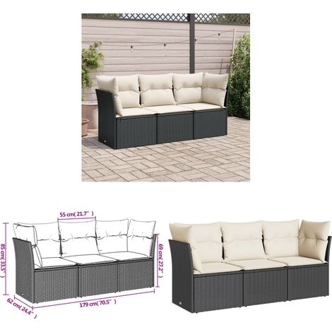 Salon de jardin 3 pcs avec coussins noir résine tressée - Salon De Jardin - Mobilier De Jardin - Salon Extérieur - Ensemble De Canapés - Résine Tressée - Home & Living (1/3)