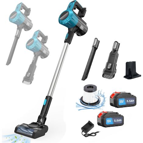 Aspirapolvere verticale, 3in1 senza fili senza spazzole, aspirapolvere portatile senza fili per tappeti, peli di animali domestici + 2 batterie da 5,5 A+caricabatterie, compatibile con batteria Makita