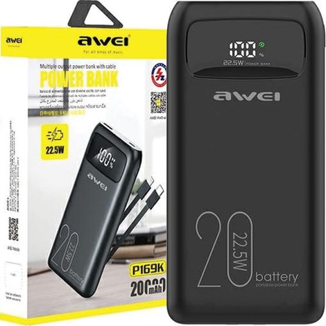 Awei Powerbank P169K 20000mAh 22,5W schwarzes Display + PD/Lightning-Kabel (1/5)