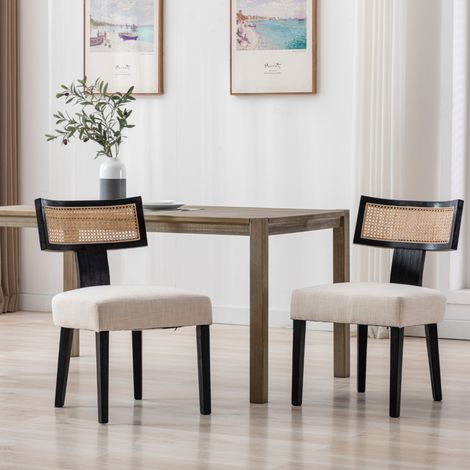 Wahson 2er Set Esszimmerstühle Rattan Rückenlehne, Holzgestell Vintage-Design gepolstert Seitenstühle für Esszimmer Wohnzimmer Küche, Schwarz (1/5)