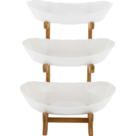 Plateau de Service à Niveaux, Bois de Bambou, Support Amovible, BLANC (1/5)