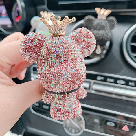 Désodorisant de voiture pour grille d'aération, accessoire de décoration à suspendre pour l'intérieur de la voiture, ours en strass brillants, clip de fixation pour grille d'aération. (1/4)