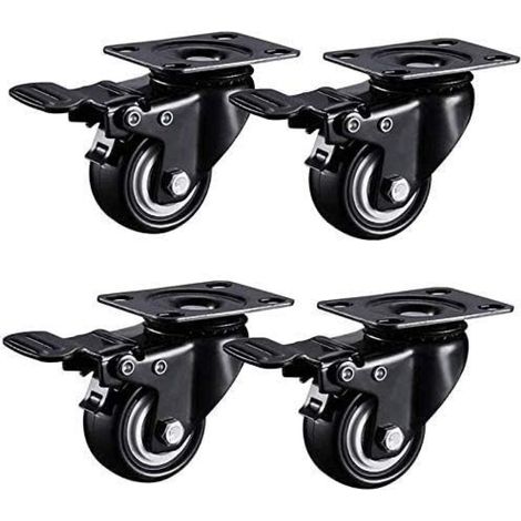 Roulettes de transport industrielles robustes de 50 mm (2 pouces) avec freins, base fixe, pivotantes et fonctionnement silencieux, adaptées aux chariots de meubles. (1/4)