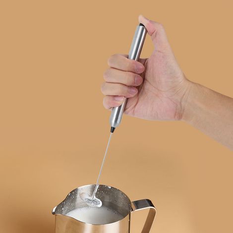 Mousseur à lait électrique sans fil en acier inoxydable pour café avec cuillère (1/5)