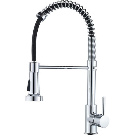 Robinet de cuisine ressort à poignée laiton avec douchette extractible mitigeur d'évier de cuisine (chromé) (1/5)