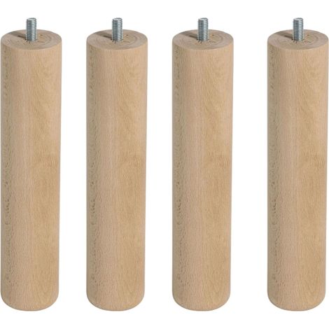 Juego de 4 Patas Cilindricas 25 cm para Somier o Base Tapizada con Rosca y Sistema Antiruido de Madera en Color Haya 25 cm (1/3)