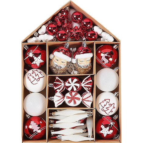 Attraktives Weihnachtsdekorationsset: rote und weiße hängende Weihnachtskugeln zur Dekoration von Zuhause und Partys. (1/2)