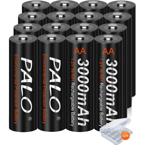 Batería recargable AA, capacidad de 3000 mAh, incluye cargador USB, 16 pilas AA. (1/2)