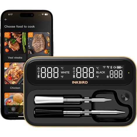 Termometro per carne wireless, connettività Wi-Fi e Bluetooth, impermeabile IP67. (1/2)
