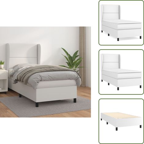 Sommier à lattes de lit avec matelas Blanc 100x200cm Similicuir - Lit Plateforme - Lit Double - Literie Blanche - Tête De Lit Ajustable - Matelas À Ressorts Ensachés (1/5)