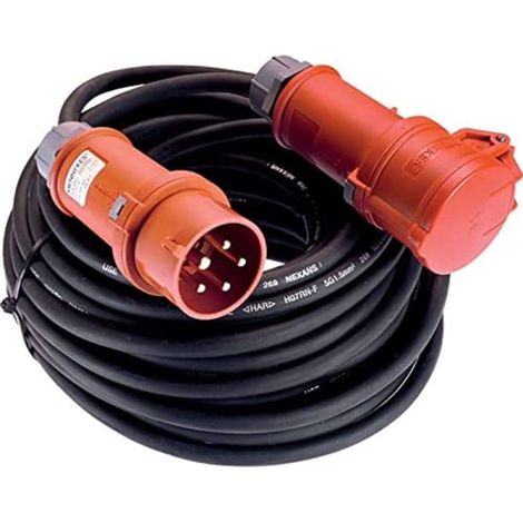 as - Schwabe 60548 Prolunga CEE 400V / 16A, 25m H07RN-F 5G2,5 con spina di inversione di fase, nero, IP44 commerciale, cantiere (1/2)