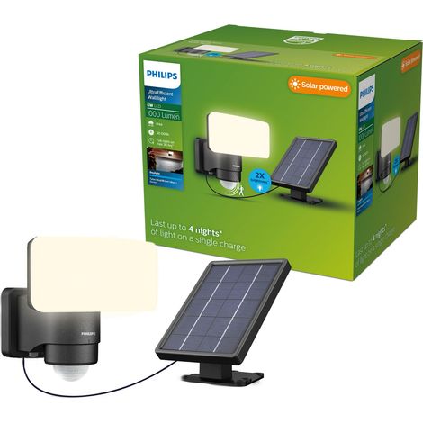 Philips Tylus Aplique de pared (Negro) con Sensor de movimiento - Luz blanca fría 5000K - Solar (1/5)