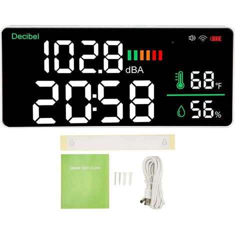 Sonomètre LED mural, équipé d'un écran LED de 11 pouces, d'un horloge, d'un thermomètre et d'un hygromètre, compatible avec Tuya
