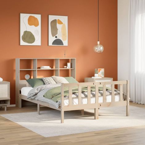 Bookcase Bed without Mattress 150x200 cm King Size Solid Wood Pine vidaXL (1/5)