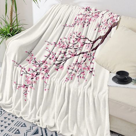 Couverture Flanelle - Motif Cerisier Japonais - Pour Lit Bureau Canapé - 40 x 50 Pouces (1/5)