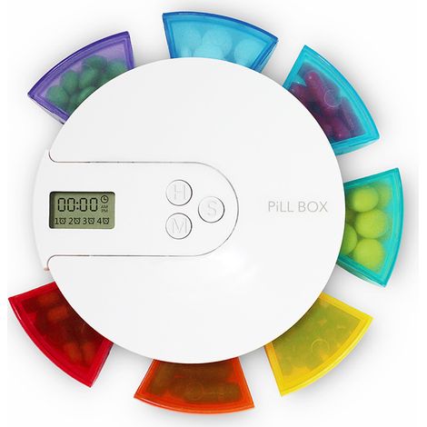 Pilulier numérique arc-en-ciel 7 jours, pilulier électronique intelligent et portable pour la semaine, léger et facile à transporter. (1/5)