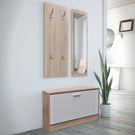 Meuble à Chaussures Étagère à Chaussures - 3-en-1 Bois Chêne et blanc BV961391 - BonneVie (1/5)