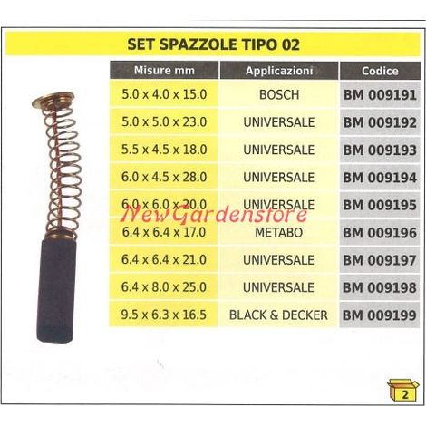 Set spazzole 2 pezzi tipo 02 BOSCH 5.0 x 4.0 x 15.0 mm 009191