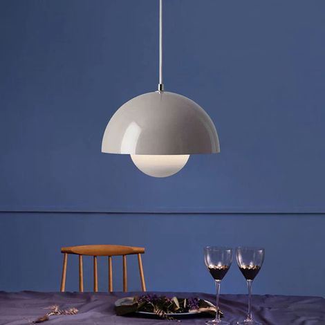 Lustre danois moderne, ampoule E27, pour salle à manger, hauteur réglable, avec ampoule, idéal pour le salon et la chambre, lumière blanc 6500 K,gris (1/5)