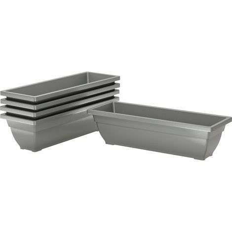 Ensemble de 5 pots de fleurs empilables en plastique, 59 x 21 x 16 cm, résistants aux intempéries, adaptés à une utilisation intérieure et extérieure, gris (1/5)