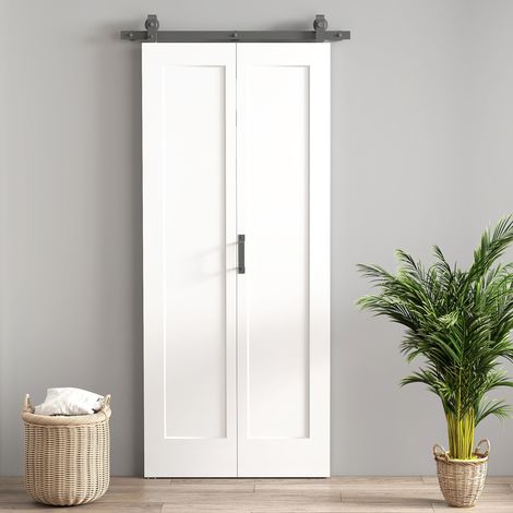 Porta Scorrevole a Libro Pieghevole a Portafoglio con Superficie Verniciabile, 90x210 cm, Bianco