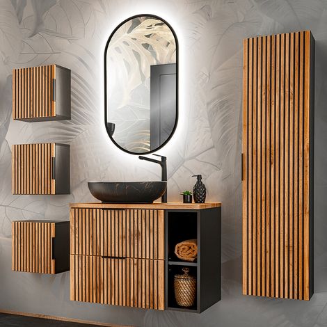 Set di mobili da bagno con lavabo Gaia marrone e nero 80cm (1/5)