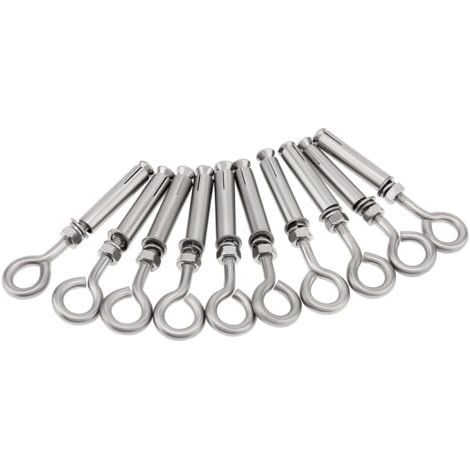 Lot de 10 boulons à œil en béton M6 x 89 mm, boulon à œil mural en acier inoxydable , ancrage de brique à épaulement, vis d'expansion robuste, anneau de levage (1/5)
