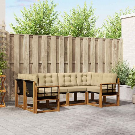 Outdoor-Sofagarnitur mit Kissen 6 pcs Natur und Beige