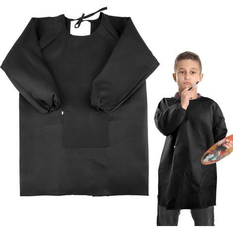 Lot de 2 blouses de peinture pour enfants – Noires – Taille grande 130 à 150 cm – Protection pour activités créatives (1/5)